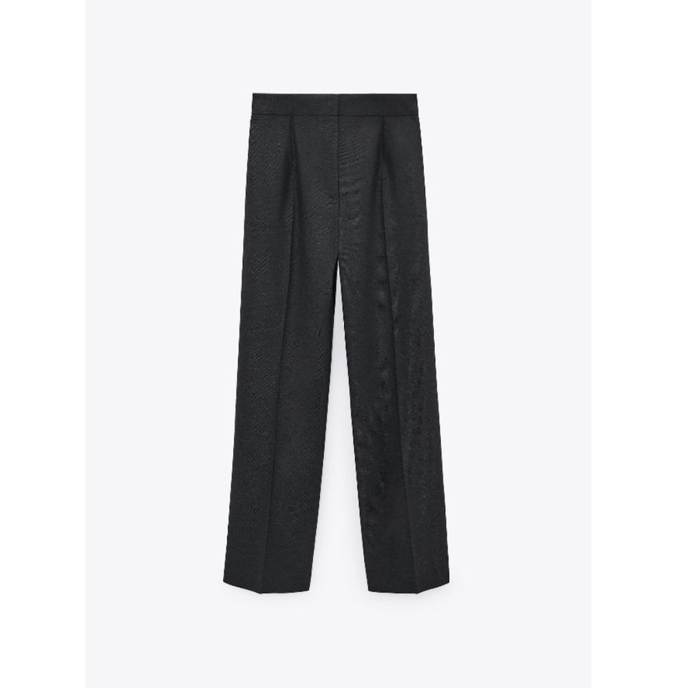 NWT Zara Size M Gray Wide Leg Trousers Linen Blend - Picture 4 of 4